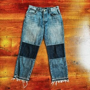 J Brand Wynne Crop Straight Patch Raw Hem High Rise Button‎ Fly Jeans Ambition
